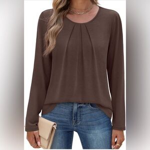 Elegant Brown Long Sleeve Women's Top